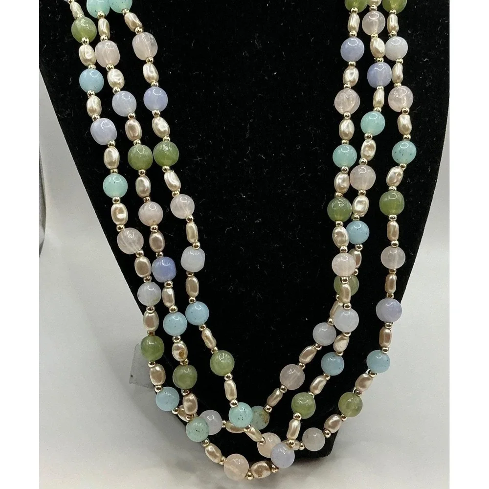 22" Pastel‎ Gemstone-Style Bead Necklace w/ Faux Pearls & Gold Accents